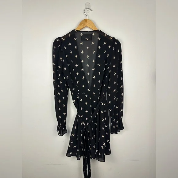 Reformation Whitby Wrap Gato Cat Print V Neck Mini Dress Women’s Sz XS - Picture 9 of 10